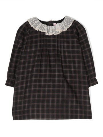 Bonpoint - tartan-check ruffle-collar dress - kids - Fabric - 12 - Grey