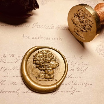玫瑰生日小熊火漆印章浮雕3D立體復古章頭手帳信封印章