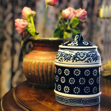 陶瓷器古典青花瓷帶蓋擺件客廳玄關擺設瓷儲物罐瓷器花瓶