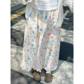 白色碎花半身裙女春季新款大碼胖mm高腰遮胯顯瘦中長款a字花苞裙