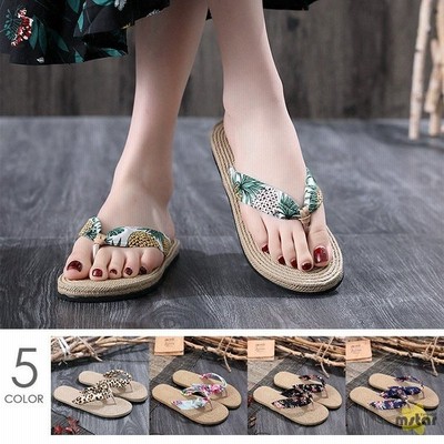 サンダル ビーチサンダル レディース ビーサン トング 花柄 ヒョウ柄 美脚効果 夏 海 トングサンダル 通販 Lineポイント最大get Lineショッピング