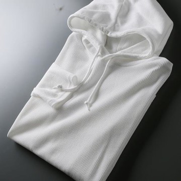 大碼華夫格！舒適質感外貿剪標男休閑男款衛衣白色帽衫薄款打底衫