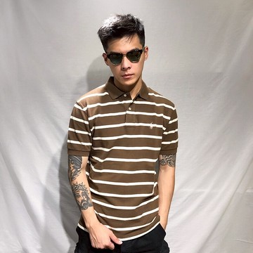 美國百分百【全新真品】Ralph Lauren 小馬 條紋 Polo衫 RL 網眼 上衣 短袖 咖啡色 S號 A504