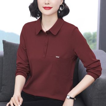 [巴黎精品] 現貨+預購 高級長袖POLO衫寬鬆上衣針織衫大碼休閒大尺碼女裝百搭媽媽裝-純色款小字2色a1lq38