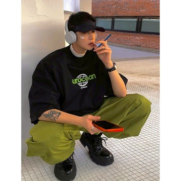 【SEMPLICITA】韓國 地球 字母 寬版 短T 落肩 短袖 短Tee 男女皆可