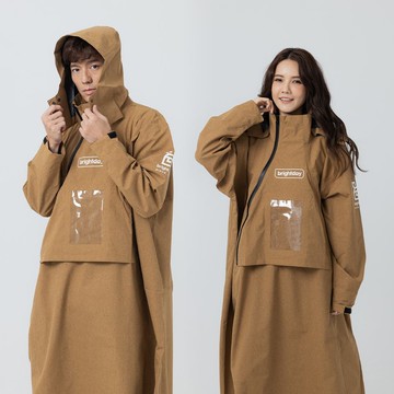 ACE半斜開雙拉鍊防水透氣連身式雨衣-卡其