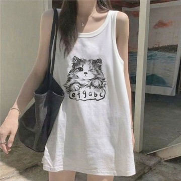✨臺灣出貨✨100%純棉美式慵懶風ins夏季BF辣妹新款無袖t恤背心女寬鬆上衣