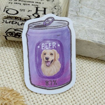 黃金獵犬-燦笑-啤酒-防水車貼-行李箱貼紙_防水貼紙