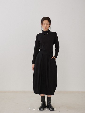 黑色 3色 拉長比例 巨顯瘦秋冬百搭顯瘦羊毛花苞半身裙