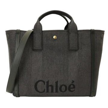 CHLOE-Chloe 字母標誌帆布兩用托特包(碳黑色)大