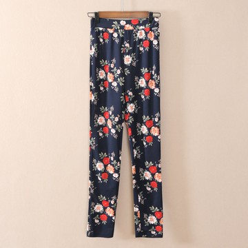 夏款女裝長褲鉛筆褲中腰花色松緊腰休閑褲子時尚潮