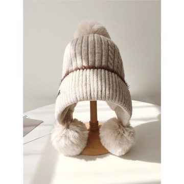 加厚加絨秋冬天騎車防風毛線帽子女韓版百搭針織護耳帽保暖雷鋒帽