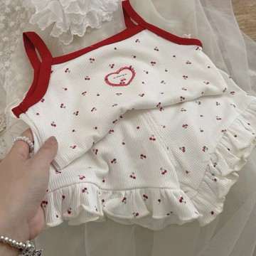 Mimo⭐女童夏季吊帶睡衣女寶寶碎花無袖上衣短褲空調服套裝兒童家居服