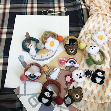 毛絨可愛發夾邊夾發飾卡通小熊個性發圈少女心學生皮筋發繩女