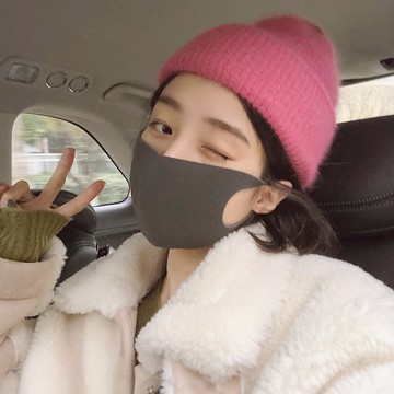 甜美可愛兔毛針織毛線帽女秋冬純色韓版百搭雙層保暖尖尖帽子學生1入