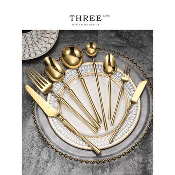 Tlife·Gold·典雅金色304不銹鋼西餐刀叉勺三件套家用餐具 |巧金