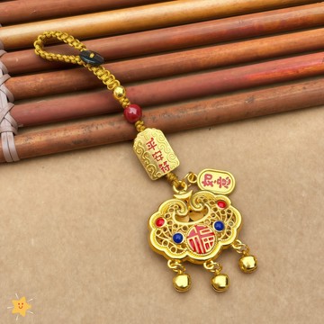新款沙金汽車吊飾吉祥如意平安 福鎖鑰匙扣 本命年手機鏈男女掛飾
