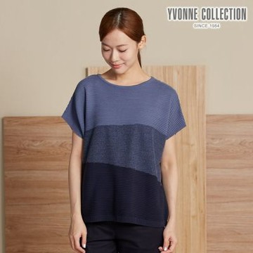 YVONNE 以旺傢飾 三色連袖針織衫-藍