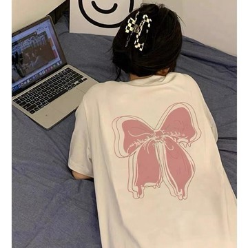 已售9642件💖赤道少女girl 100%純棉 T恤 短袖 蝴蝶結 潮流衣服 oversize ins風 可愛衣服 短
