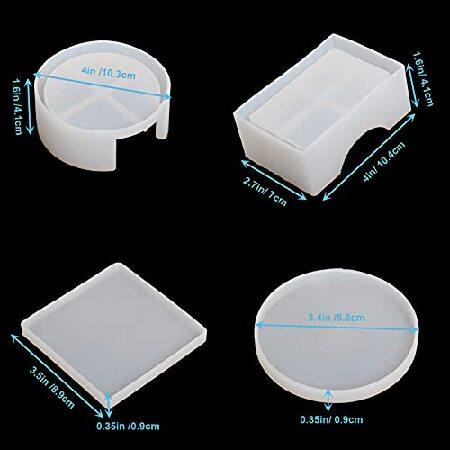 12 Pieces Coaster Resin Molds Set, Silicone Coaster Molds for Resin, Epoxy Casting Mold for DIY Art Craft Cup Mat, Round Coaster Molds, Square Coa