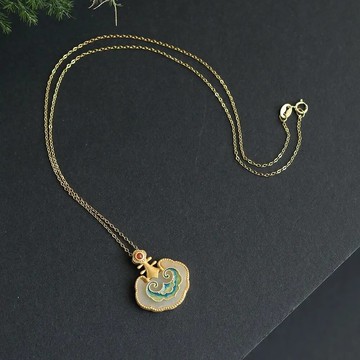 新款原創鍍金古法金仿和田玉小吊墜琵琶如意琺瑯項鏈女款中國風