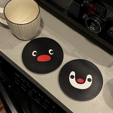 黑色企鵝造型杯墊 創意禮物吸水陶瓷杯墊咖啡杯墊