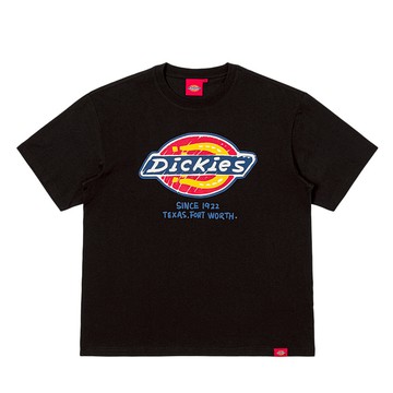 Dickies男女款黑色純棉胸前經典三色Logo印花休閒短袖T恤|DK0A8DLJBLK