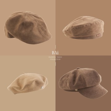 BAi白媽媽 復古冬季帽子系列／毛呢貝雷帽&麂皮前進帽&畫家帽－【346343】