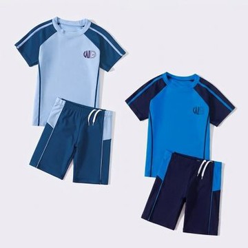 大童 拚色字母WG運動插肩泳衣+五分泳褲 二件式 游泳課 學生泳衣 中性款【BB0411】