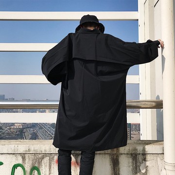 FINDSENSE 品牌 2019 春季 新款 純色 暗黑 寬鬆 拼接 中長款  個性 社會 男青年  長袖 免燙 襯衫