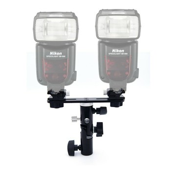 【EC數位】T型 雙閃燈支架 雙頭熱靴 閃光燈座 帶傘孔 引閃器支架 E型燈座 兩支閃光燈座 雙閃燈座 雙頭燈座