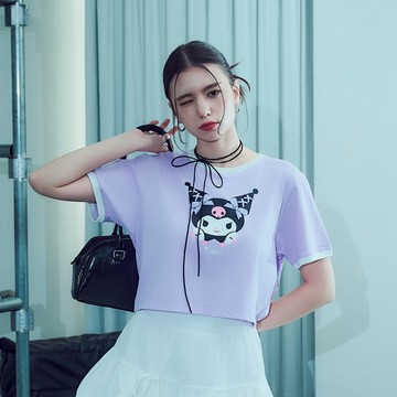 CACO-酷洛米撞色短版T‧親子款-女【J2SA045】