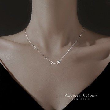 S925銀魚骨吊墜項鏈女高級設計感小眾輕奢2022年新款鎖骨鏈配飾品