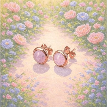 【粉光柔情】925玫瑰石英圓形耳環 | 溫潤粉光 - 綻放浪漫柔情