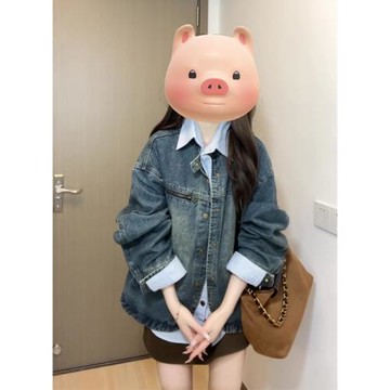 美式復古牛仔外套女2025春秋水洗立領港味高級設計感工裝夾克上衣