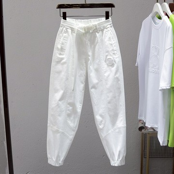 品牌折扣店正品女裝剪標洋氣束腳褲子女松緊腰寬松休閑褲哈倫褲夏