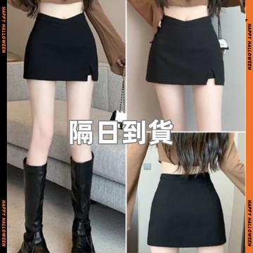 大美妞★現+貨 A字裙 短裙 開叉黑色半身裙女 大碼短裙 新款A字裙褲裙 高腰短裙 顯瘦短裙 包臀裙
