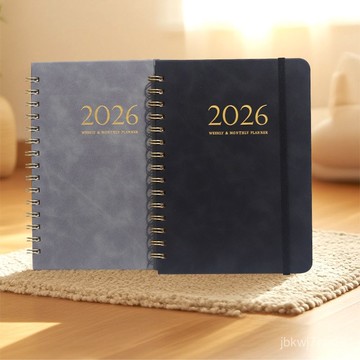 臺灣8H出🌈2026外貿pu皮麵日程本簡約a5計劃本綁帶綫圈本皮革筆記本本子定製