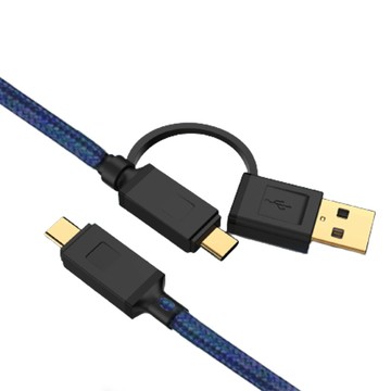 UniSync Type-C/USB to Type-C 二合一60W大功率急速快充傳輸線 藍