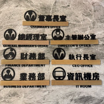 鏤空木紋款壓克力董事長室主管辦公室執行長室資訊機房業務部財務部標示牌 指示牌 歡迎牌 商業空間 辦公室 會議室