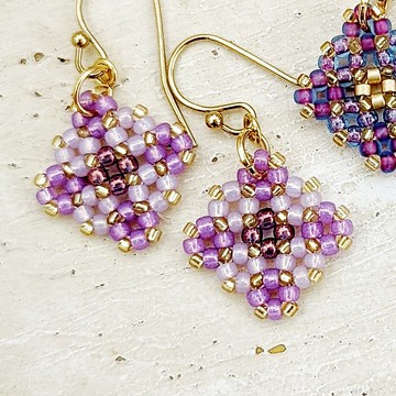 串珠編織耳環 花磚 淺紫