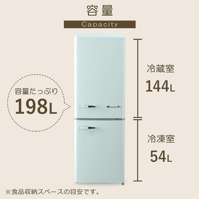 冷蔵庫 198L 一人暮らし 二人暮らし レトロ おしゃれ お洒落 新品 冷凍冷蔵庫 2ドア 設置無料 新生活 グリーン 白 ARE-198  Grand-Line 代引不可 | LINEブランドカタログ