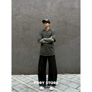 【PORY STORE】獨家❗️韓系重磅翻領短袖 解構造型 水洗面料 實拍 百搭 休閒 短袖 寬鬆短Tee
