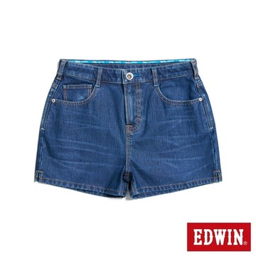 EDWIN 女裝 冰河玉系列 JERSEYS迦績 中腰丹寧超短褲-酵洗藍