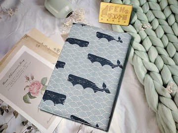 海洋系列-日本布料水藍底森文青鯨魚布書套-手工布書衣-A5/25K