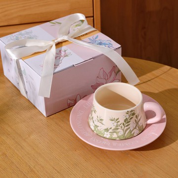 杯子 咖啡杯 原創茉莉花咖啡杯碟中古風婚慶禮品禮物伴手禮粉色杯碟禮盒裝水杯