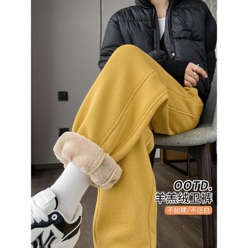 羊羔絨加厚衛褲女2025年冬季新款高腰寬松束腳顯瘦加絨保暖運動褲