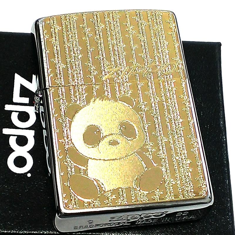 ZIPPO パンダ かわいい ジッポ ライター ゴールド メタルプレート 可愛い 動物 レディース メンズ ギフト プレゼント