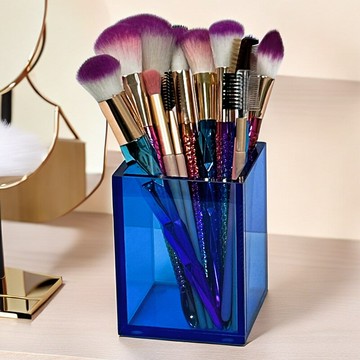 亚克力桌面收纳筒办公用品收纳笔筒化妆刷收纳筒克莱因蓝纯色简约【遠宏-文教用品】【益三和】可開發票