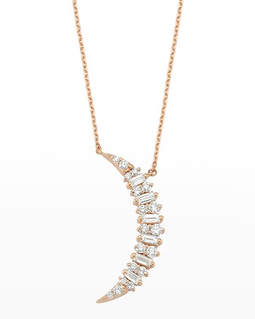 Crescent Round and Baguette Diamond Necklace